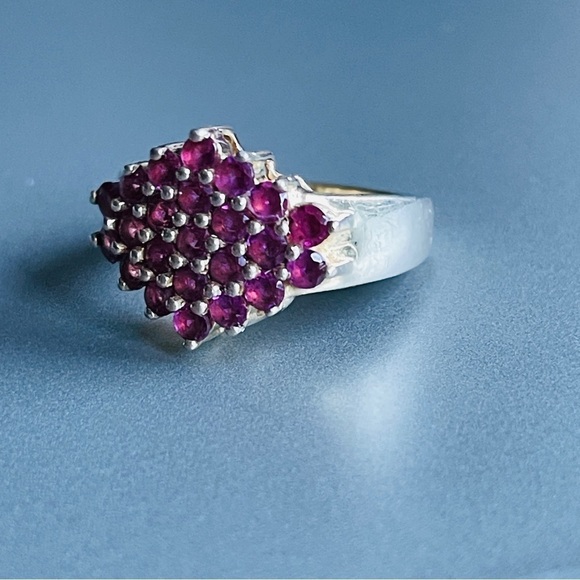 Natural Rhodolite Garnet Cluster Sterling Silver Gold Vermeil Ring - Picture 3 of 9